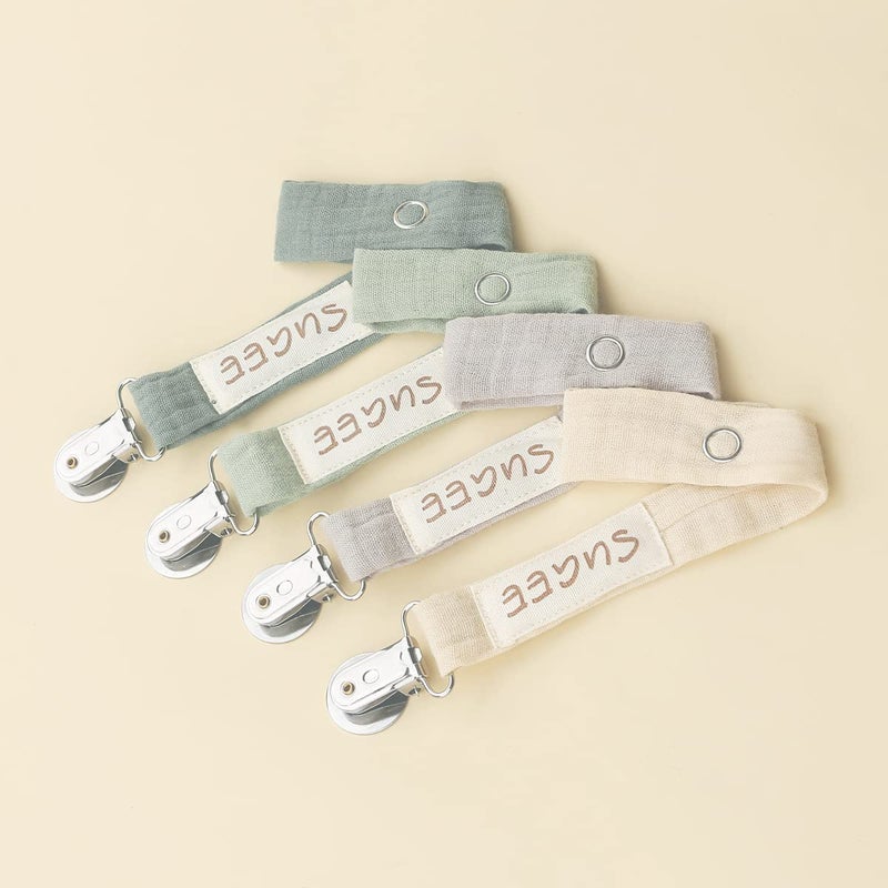 SUGEE Baby Pacifier Clip Leash Holder Unisex for 4 Pack Gift Set with Neutral Solid Colors ;Soft Linen Pacifier Clips ; Fabric Pacifier Strap with Clip Keeps Pacifiers & Teethers in Place - Image 2